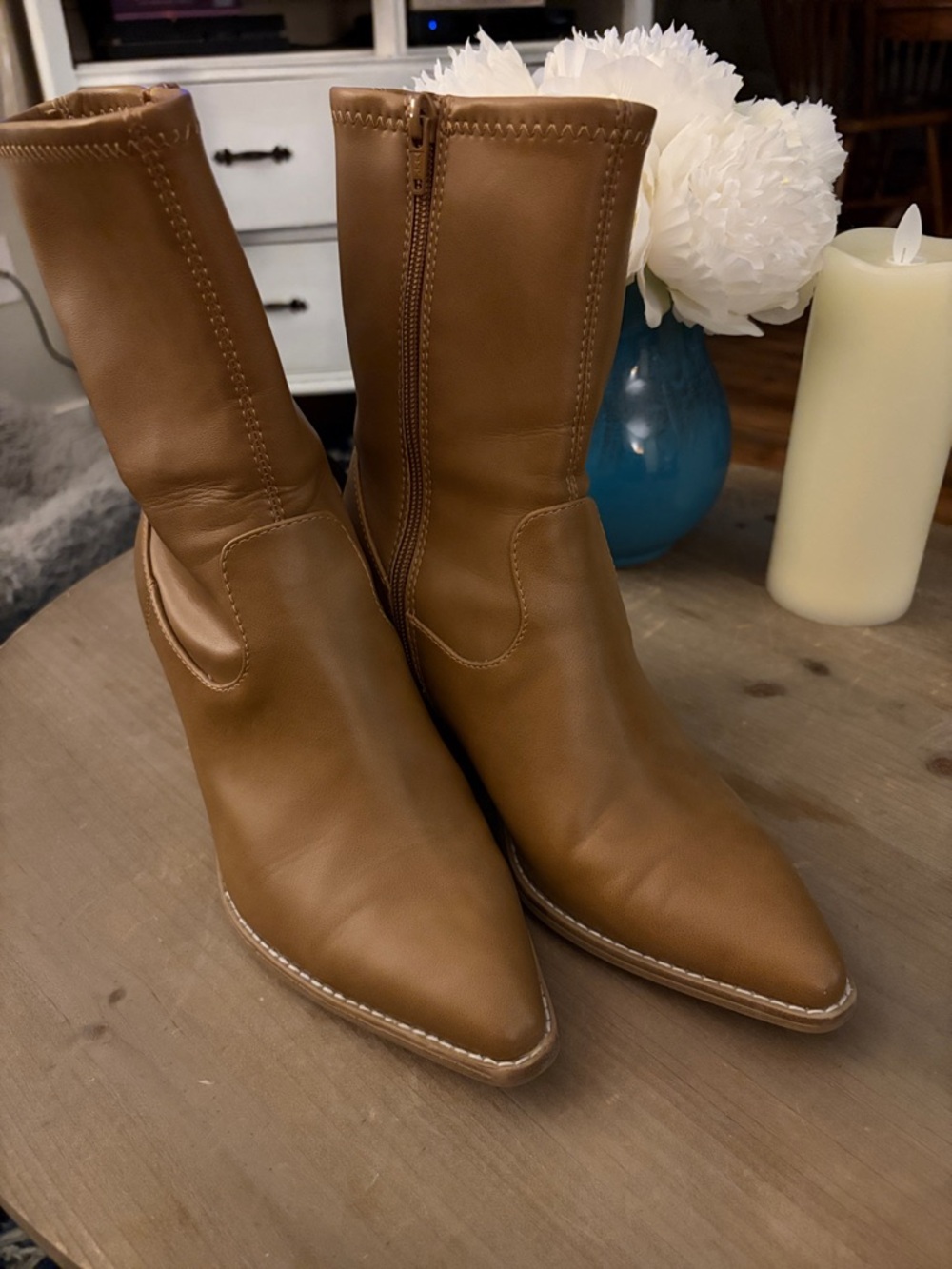 Universal Thread Tan Pointed Toe Mid-Calf Heeled Boots